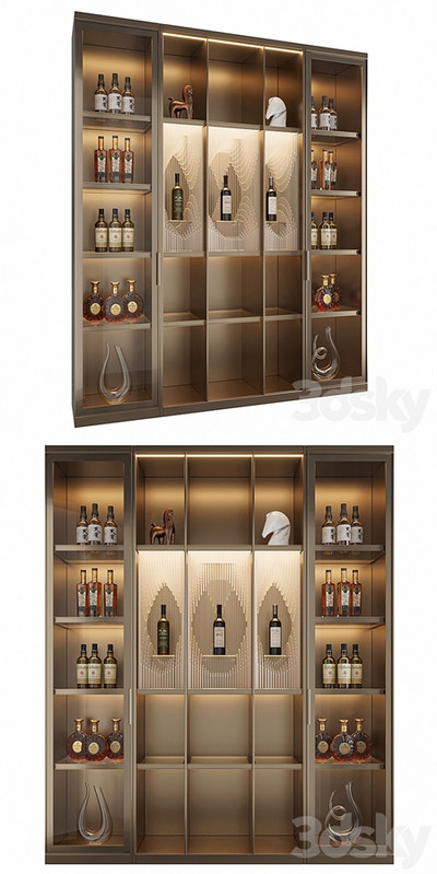 Wine Cabinet With Glasses & Decoration 017